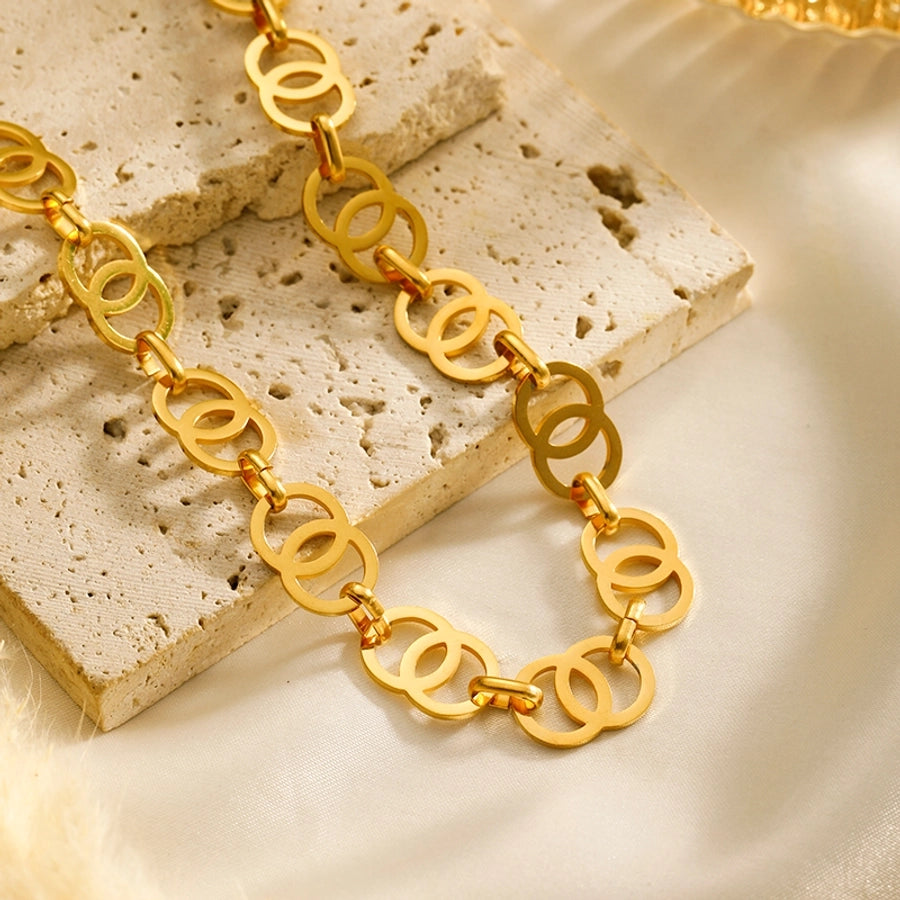 304 Stainless Steel 14K Gold Plated Simple Style Classic Style Plating Solid Color Necklace