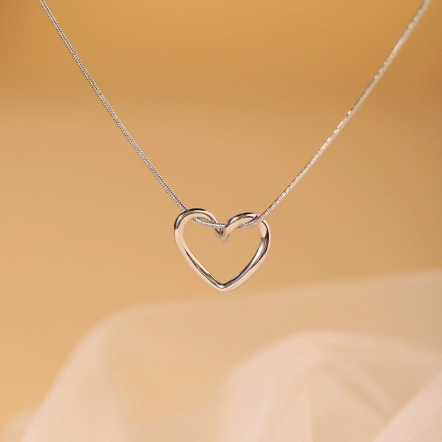 elegant simple style heart shape stainless steel hollow out 18k gold plated pendant necklace