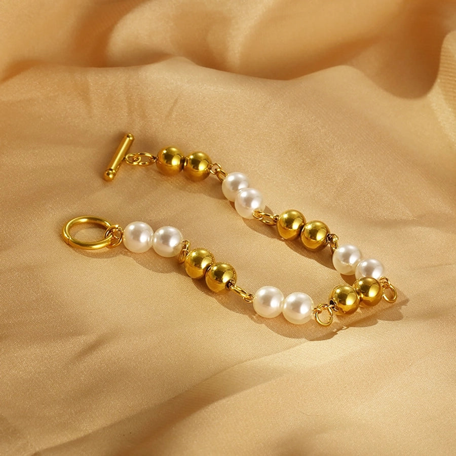 304 Stainless Steel Resin Simple Style Toggle Beaded Round Bracelets