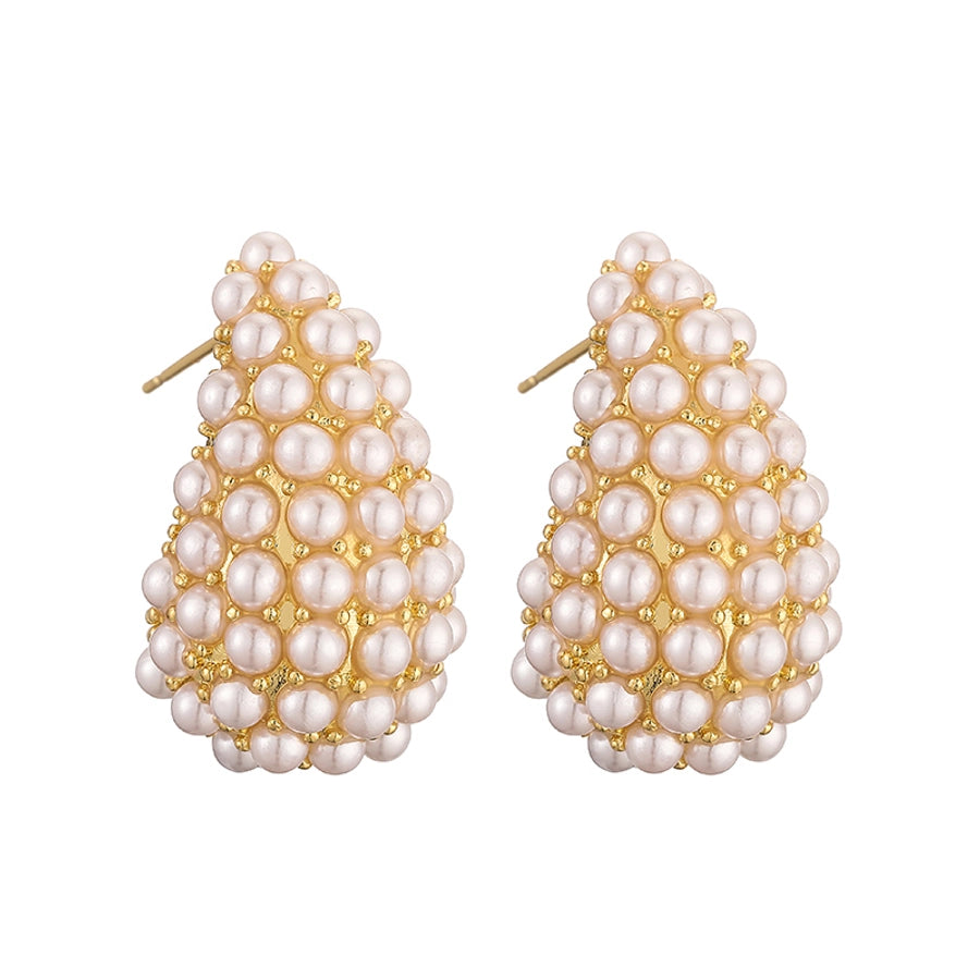 1 pair casual elegant vintage style c shape plating inlay copper artificial pearls 18k gold plated ear studs
