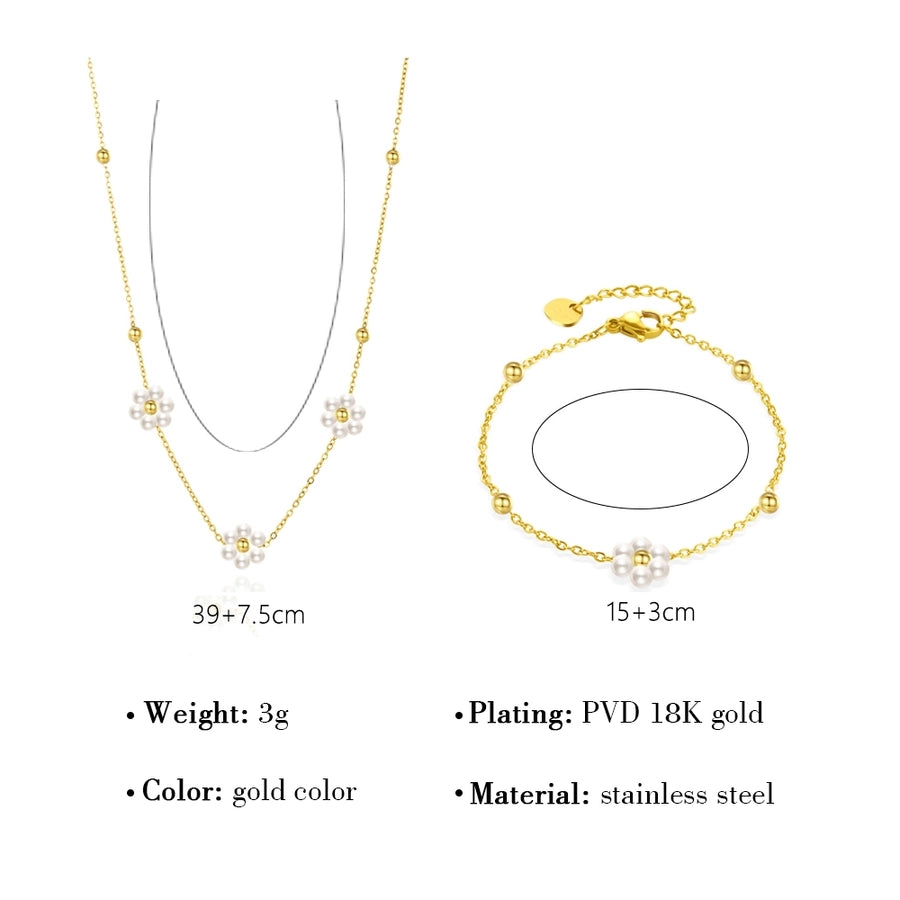sweet flower stainless steel beaded plating inlay 14k gold plated freshwater pearl bracelets necklace
