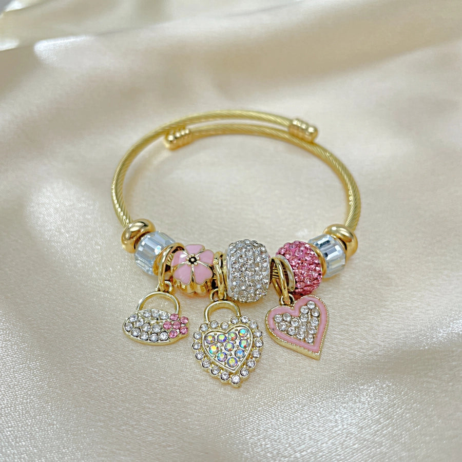 Novelty Heart Shape 304 Stainless Steel Alloy Zircon Bangle In Bulk