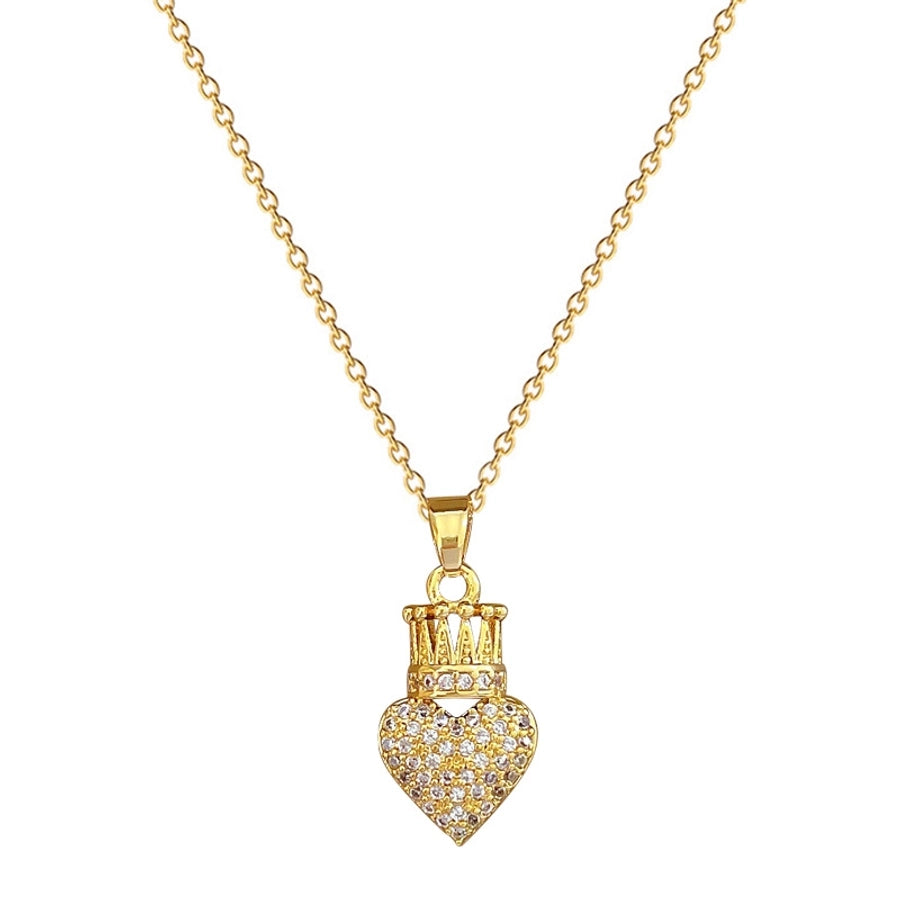 simple style heart shape crown titanium steel copper plating inlay artificial gemstones pendant necklace