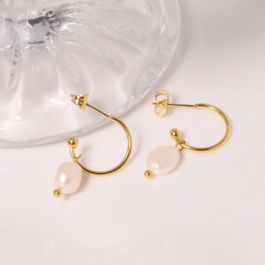 1 Pair Simple Style Classic Style Solid Color Patchwork Plating Titanium Steel 18K Gold Plated Drop Earrings