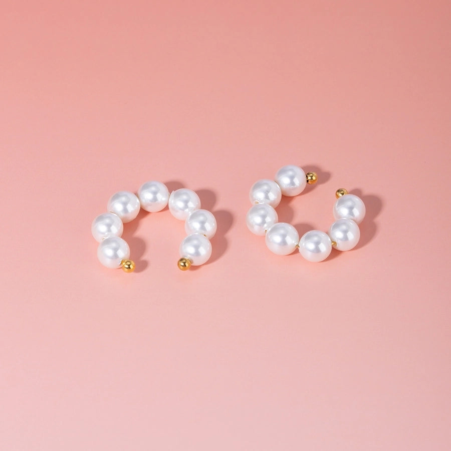 1 Pair IG Style Simple Style C Shape Pearl 304 Stainless Steel 18K Gold Plated Ear Cuffs