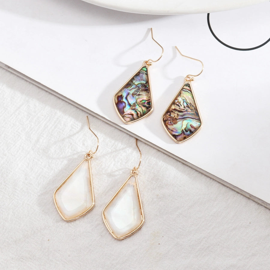 1 pair simple style color block alloy inlay shell women's drop earrings