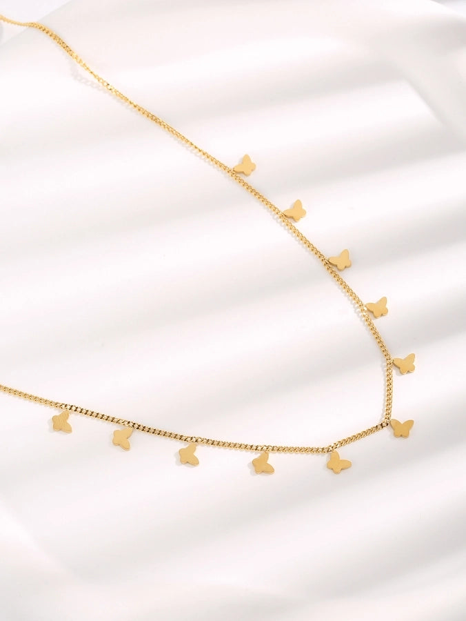 sweet simple style butterfly titanium steel plating gold plated necklace