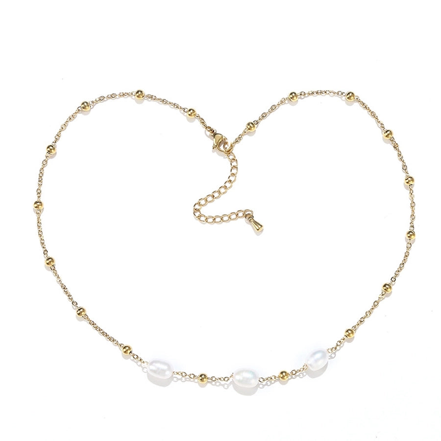 elegant water droplets stainless steel freshwater pearl beaded necklace