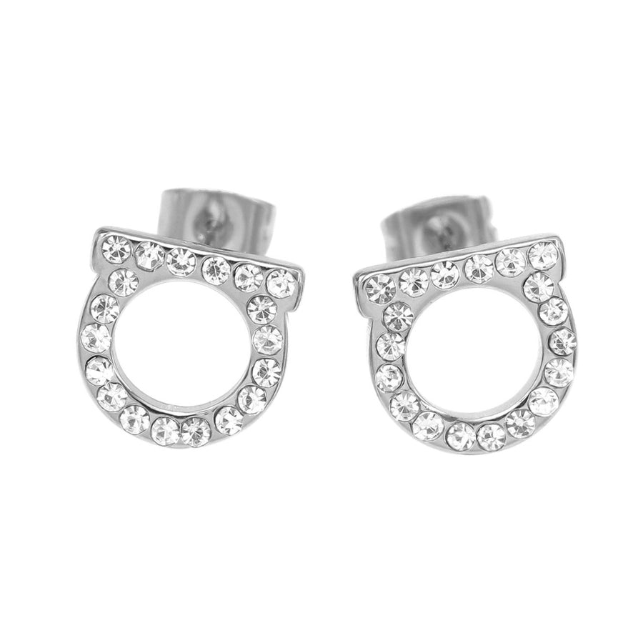 1 pair simple style solid color inlay titanium steel zircon ear studs