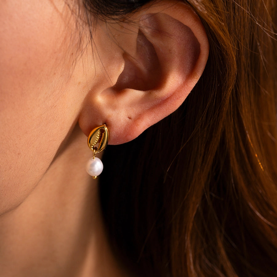 1 Pair IG Style Shell Pearl 304 Stainless Steel 18K Gold Plated Drop Earrings