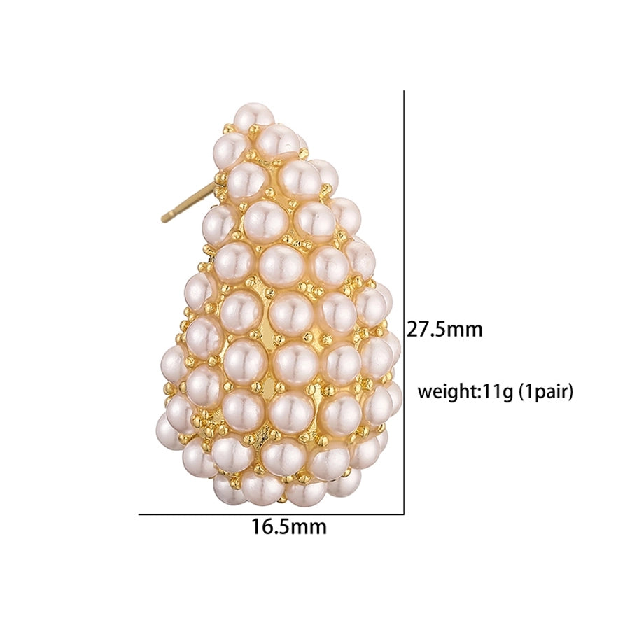 1 pair casual elegant vintage style c shape plating inlay copper artificial pearls 18k gold plated ear studs