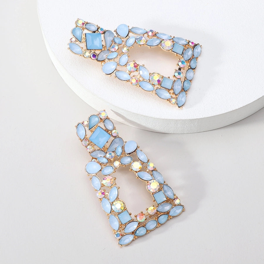 1 pair elegant retro geometric trapezoid hollow out inlay zinc alloy rhinestones drop earrings
