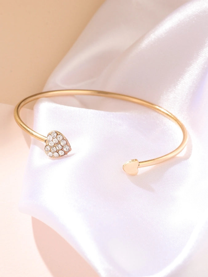 elegant heart shape twist alloy plating inlay rhinestones rose gold plated women's cuff bracelets