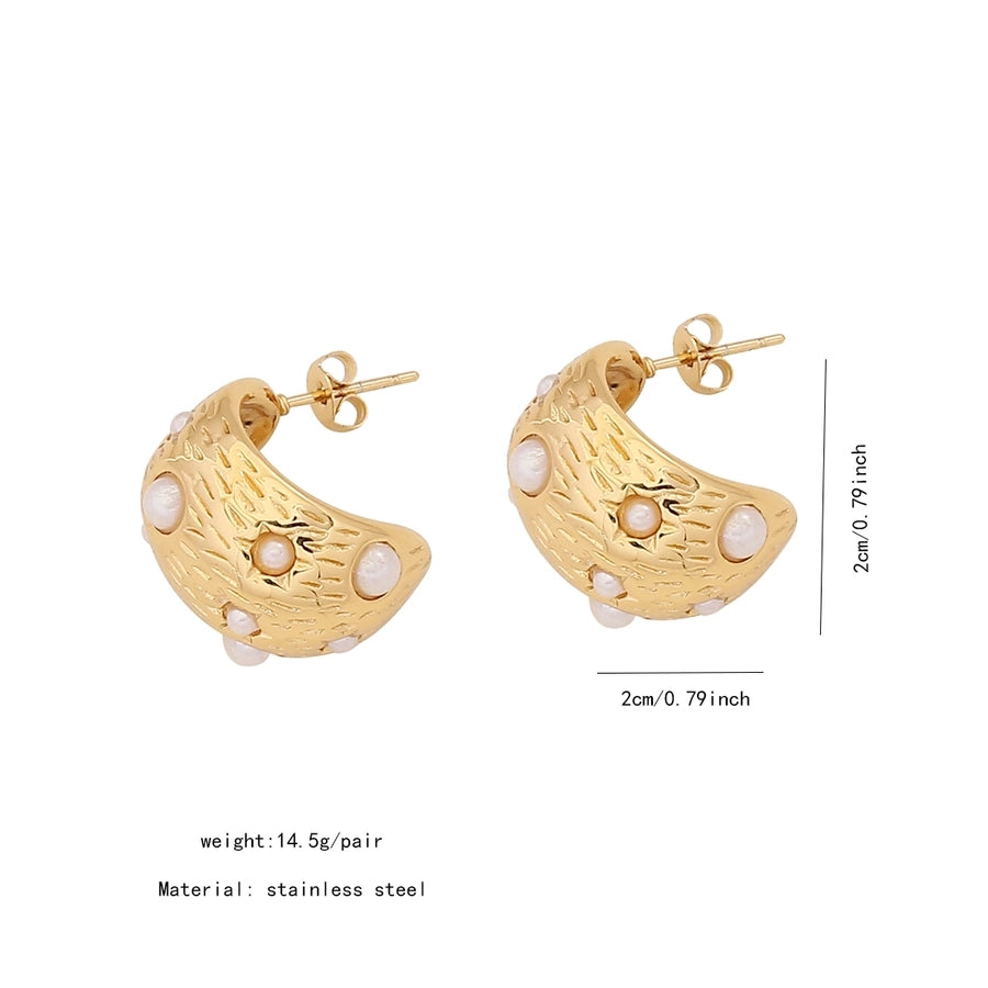 1 Pair IG Style Simple Style C Shape Solid Color Inlay Stainless Steel Artificial Pearls Zircon 18K Gold Plated Ear Studs