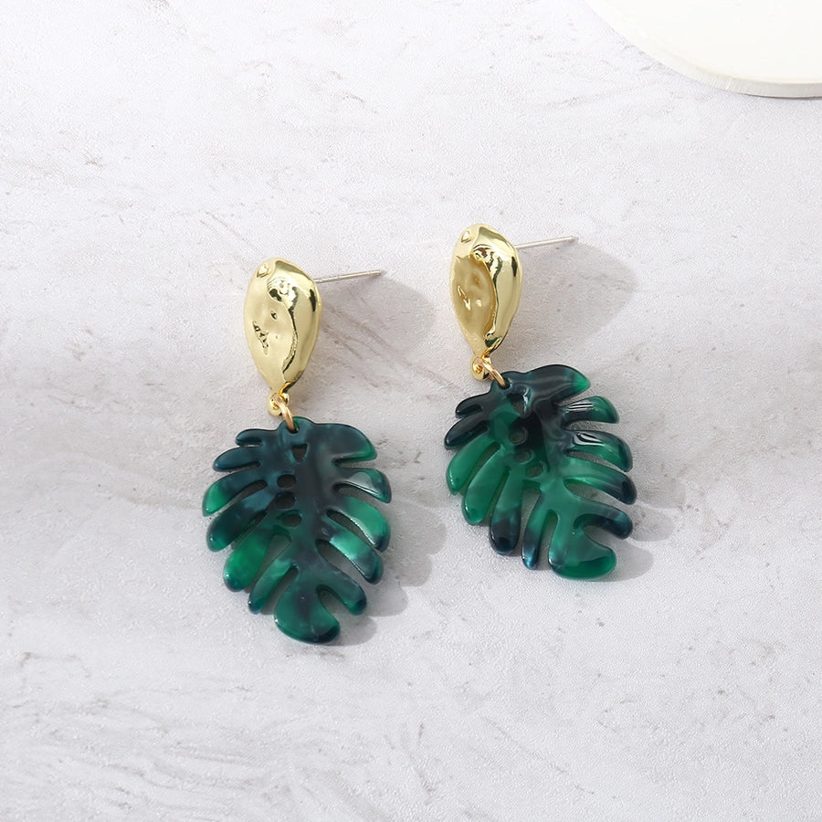 1 pair fashion leaves plastic resin gold plated women's drop earrings