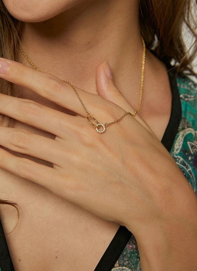 simple style round copper 18k gold plated zircon pendant necklace in bulk
