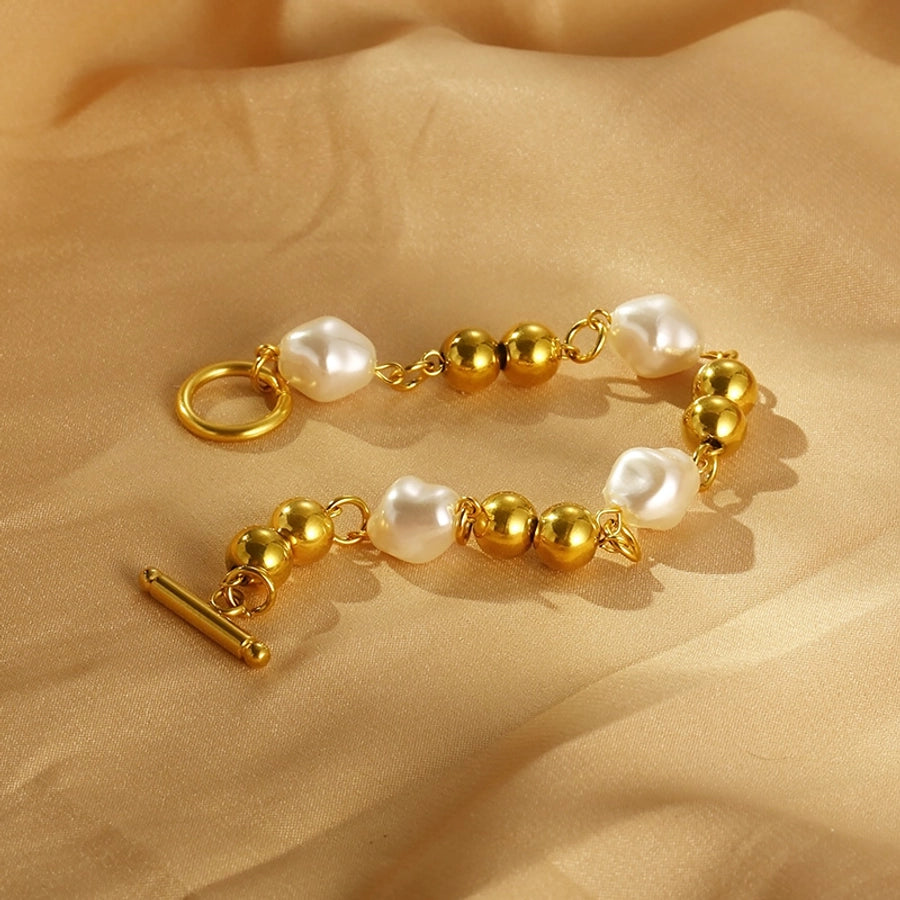 304 Stainless Steel Resin Simple Style Toggle Beaded Round Bracelets