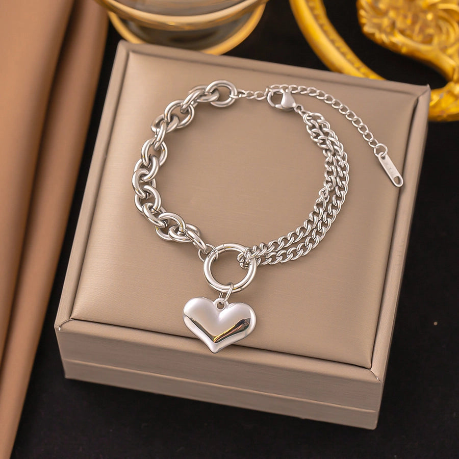 Streetwear Heart Shape Grain 304 Stainless Steel 18K Gold Plated Acrylic Artificial Rhinestones Plastic Bracelets In Bulk