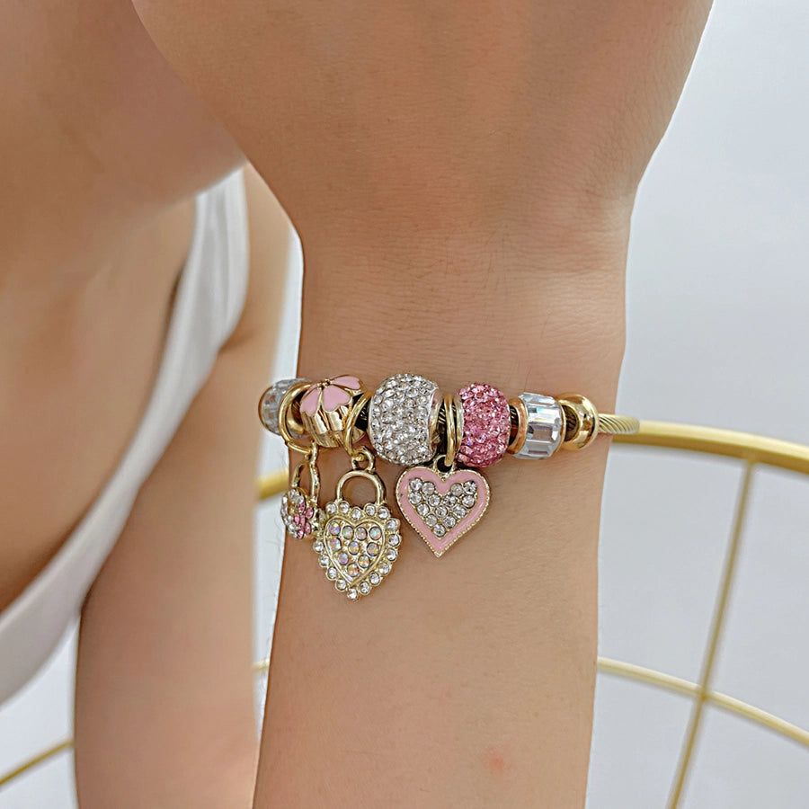 Novelty Heart Shape 304 Stainless Steel Alloy Zircon Bangle In Bulk