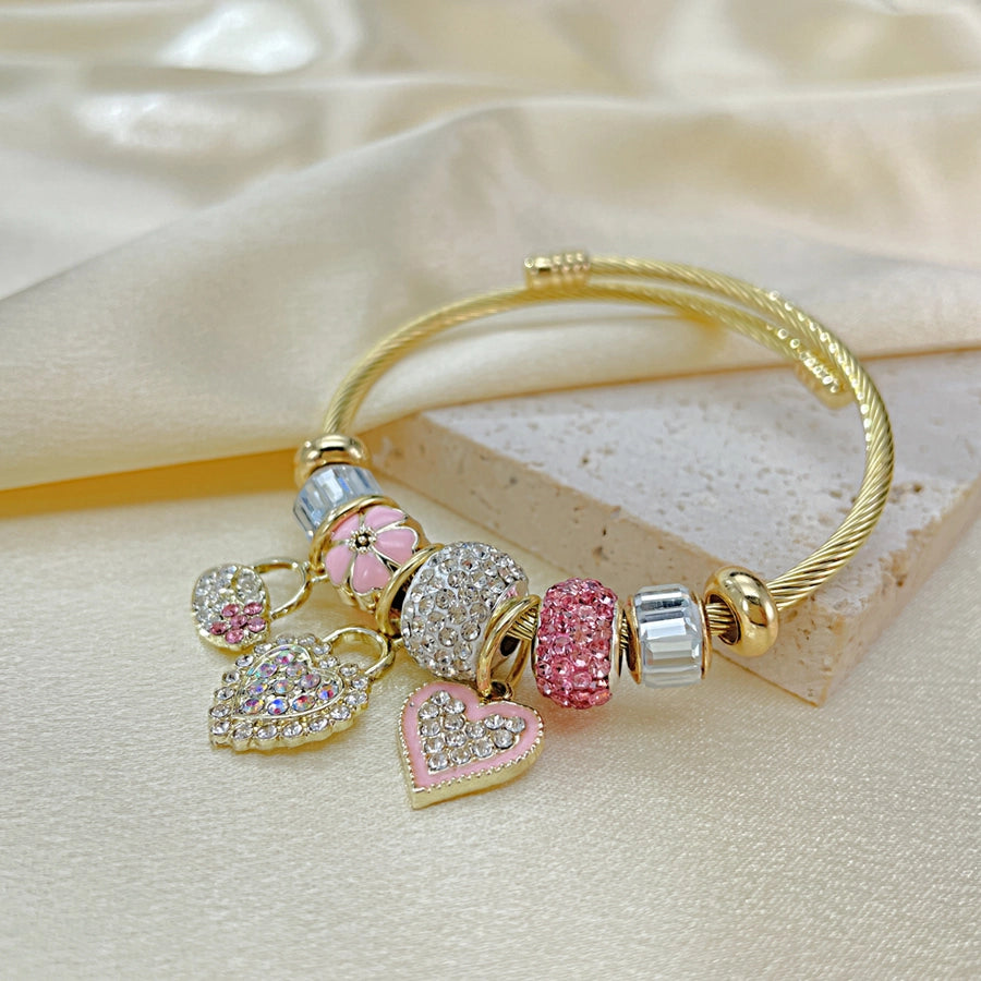 Novelty Heart Shape 304 Stainless Steel Alloy Zircon Bangle In Bulk