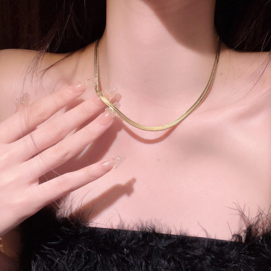 retro classic style commute solid color stainless steel plating 18k gold plated necklace