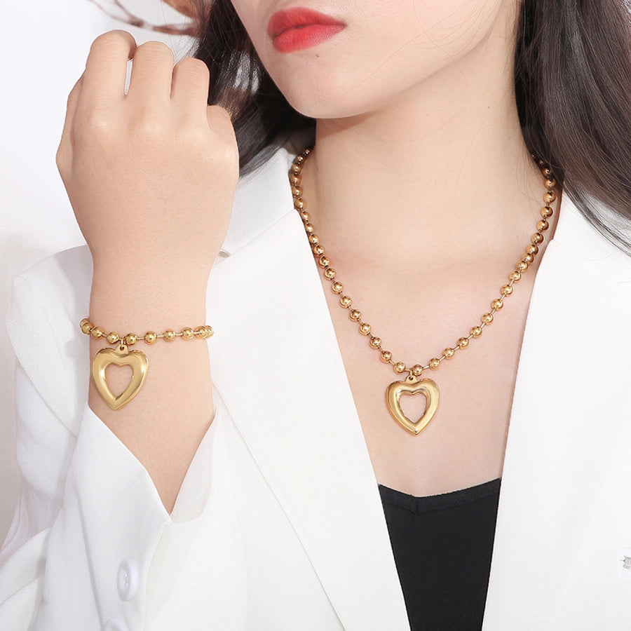 Stainless Steel 18K Gold Plated Streetwear Plating Heart Shape Bracelets Necklace