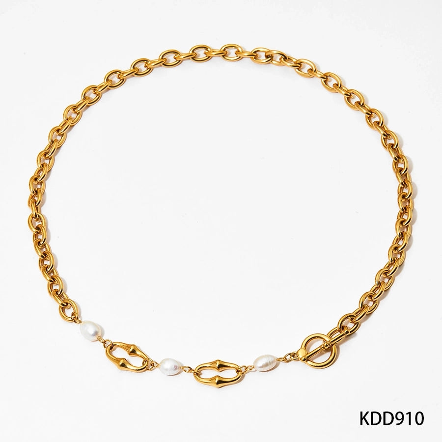 304 Stainless Steel Freshwater Pearl 16K Gold Plated White Gold Plated Gold Plated IG Style Simple Style Classic Style Polishing Plating Solid Color Bracelets Necklace