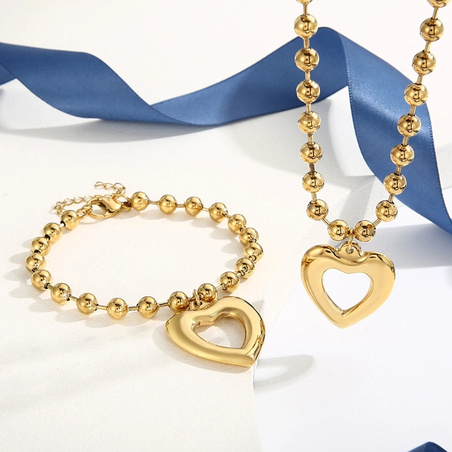 Stainless Steel 18K Gold Plated Streetwear Plating Heart Shape Bracelets Necklace