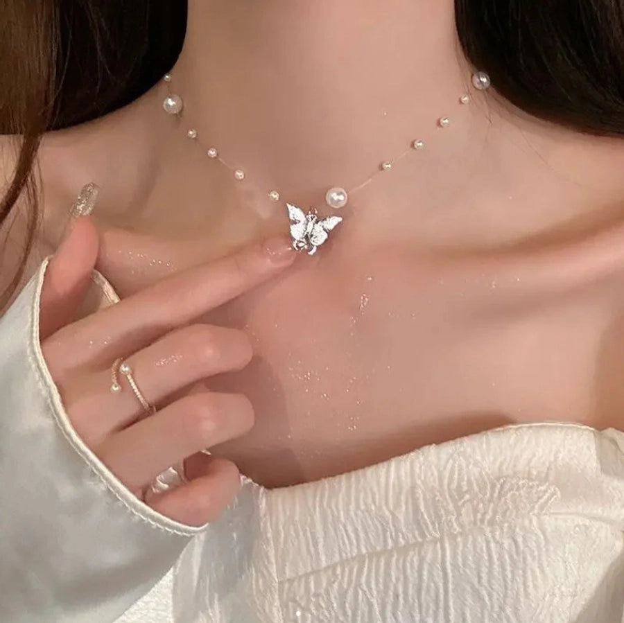 modern style butterfly alloy pendant necklace