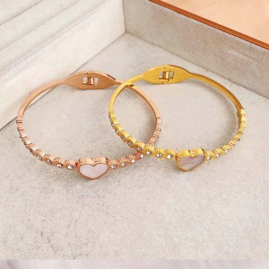 Titanium Steel Gold Plated Simple Style Plating Inlay Heart Shape Zircon Bangle