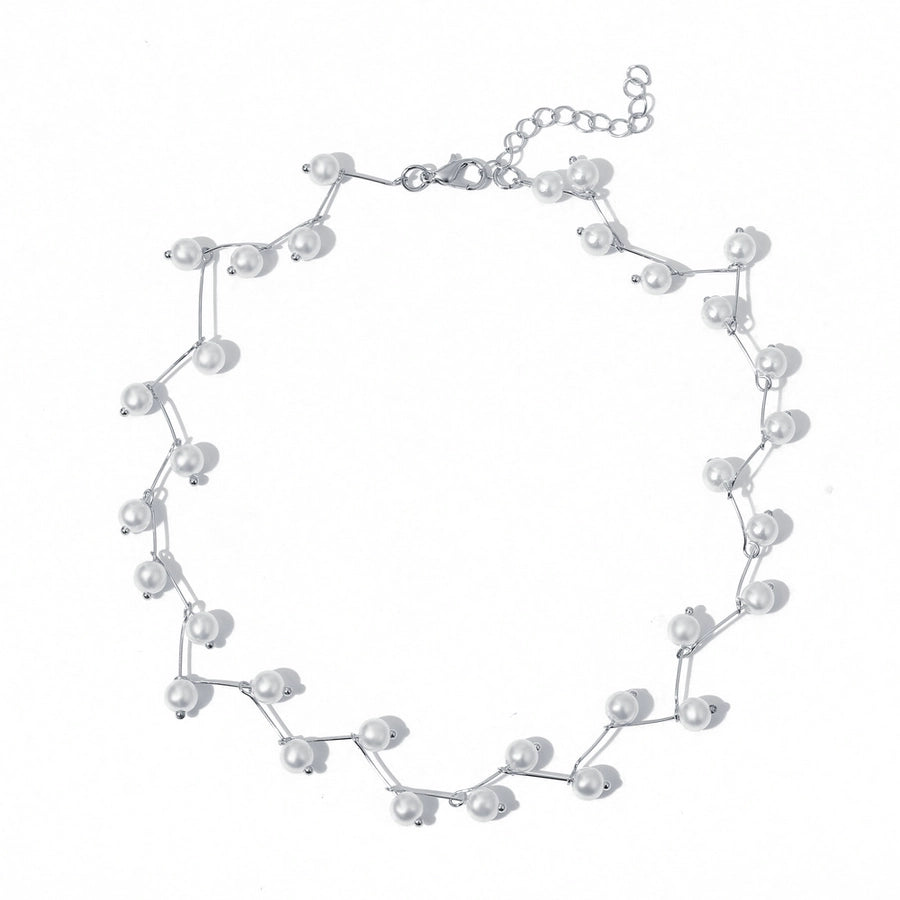 vintage style water droplets heart shape artificial pearl alloy women's necklace