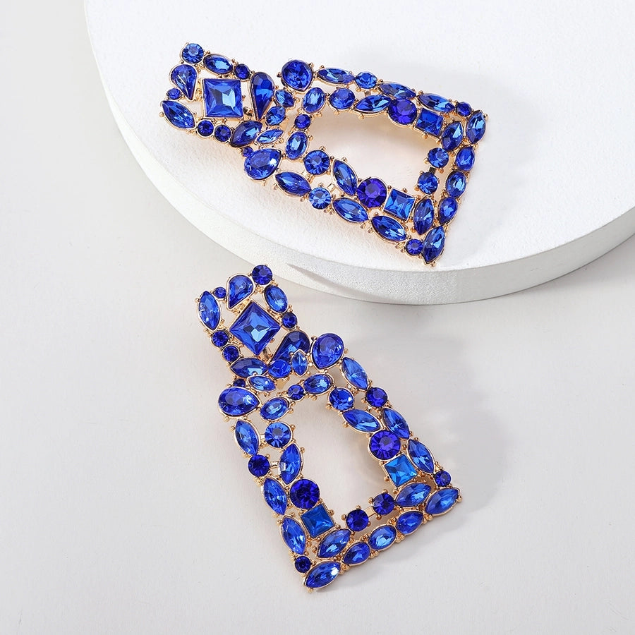 1 pair elegant retro geometric trapezoid hollow out inlay zinc alloy rhinestones drop earrings