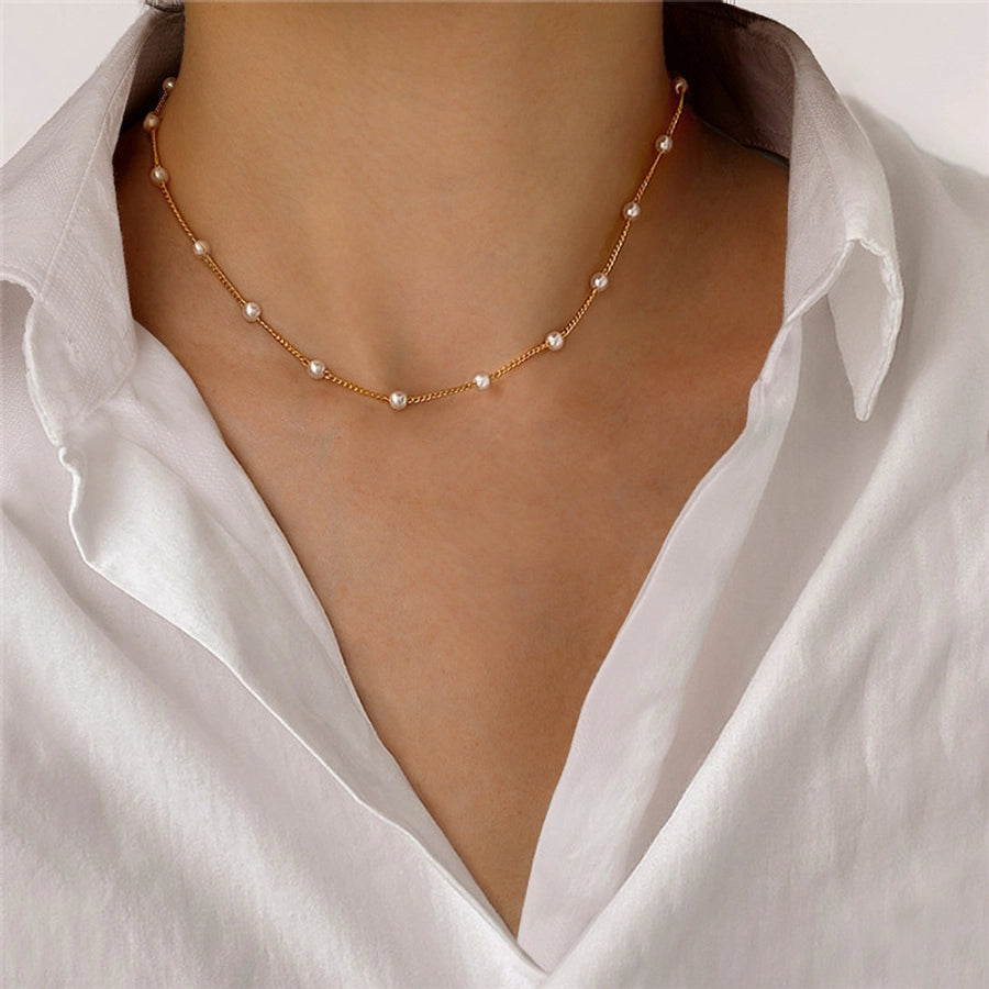 vintage style water droplets heart shape artificial pearl alloy women's necklace