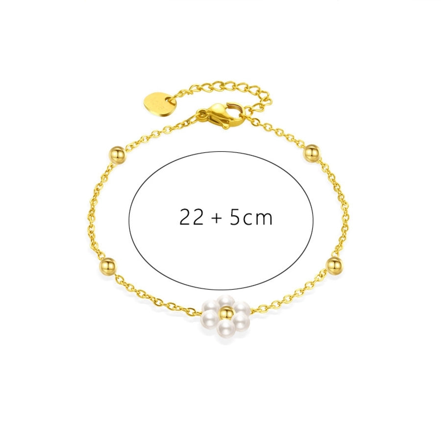 sweet flower stainless steel beaded plating inlay 14k gold plated freshwater pearl bracelets necklace