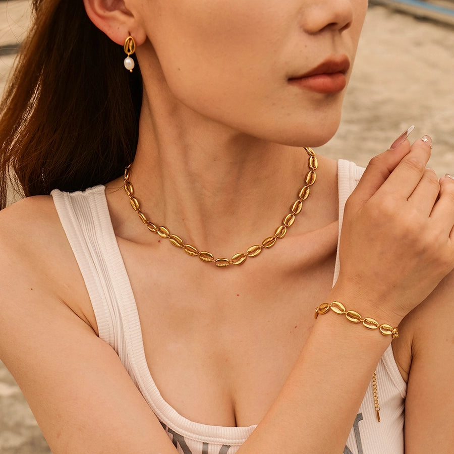 ig style beach starfish shell stainless steel imitation pearl plating 18k gold plated rings earrings necklace