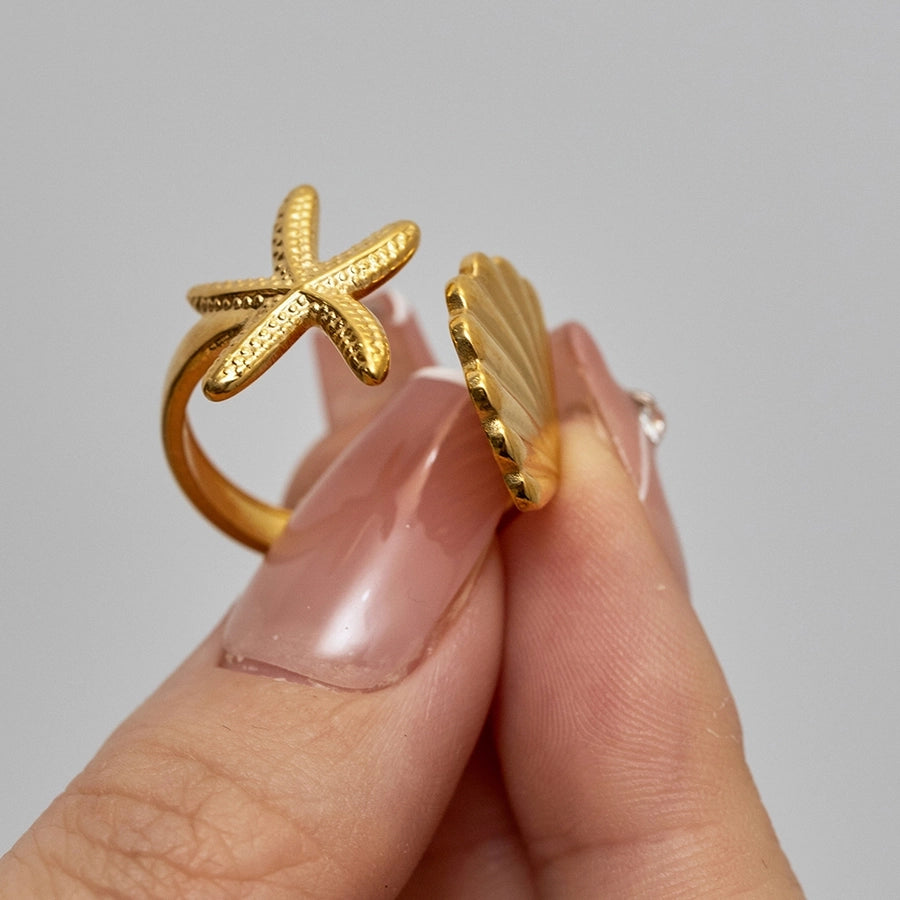 ig style beach starfish shell stainless steel imitation pearl plating 18k gold plated rings earrings necklace
