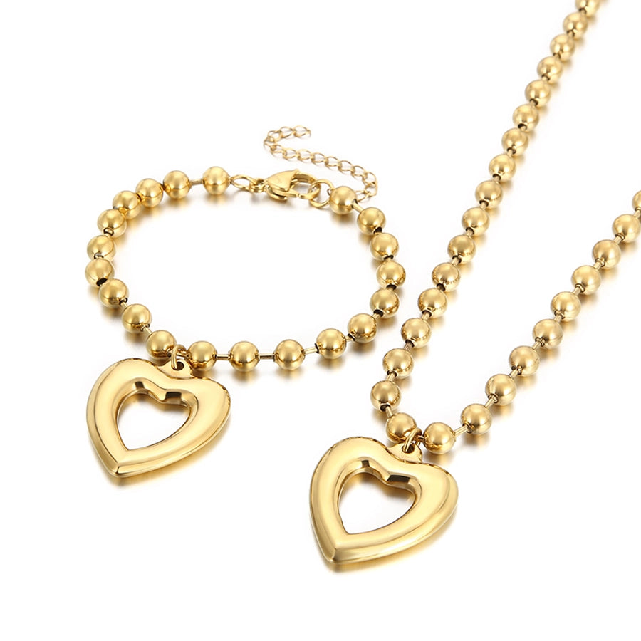 Stainless Steel 18K Gold Plated Streetwear Plating Heart Shape Bracelets Necklace