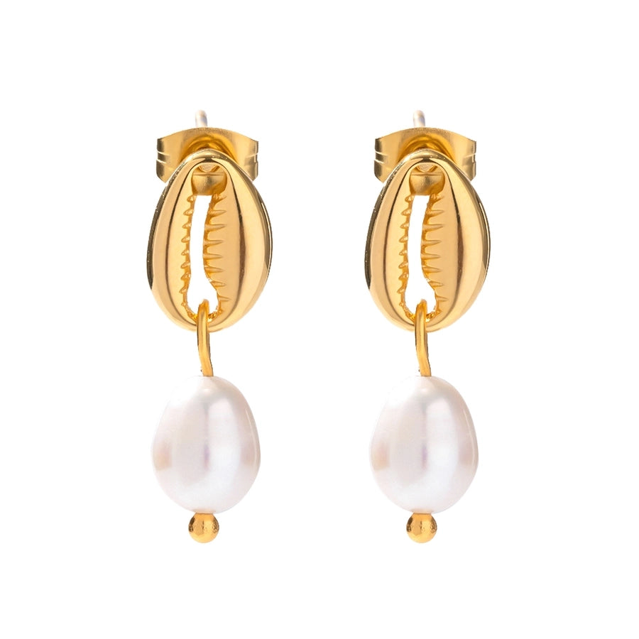 1 Pair IG Style Shell Pearl 304 Stainless Steel 18K Gold Plated Drop Earrings