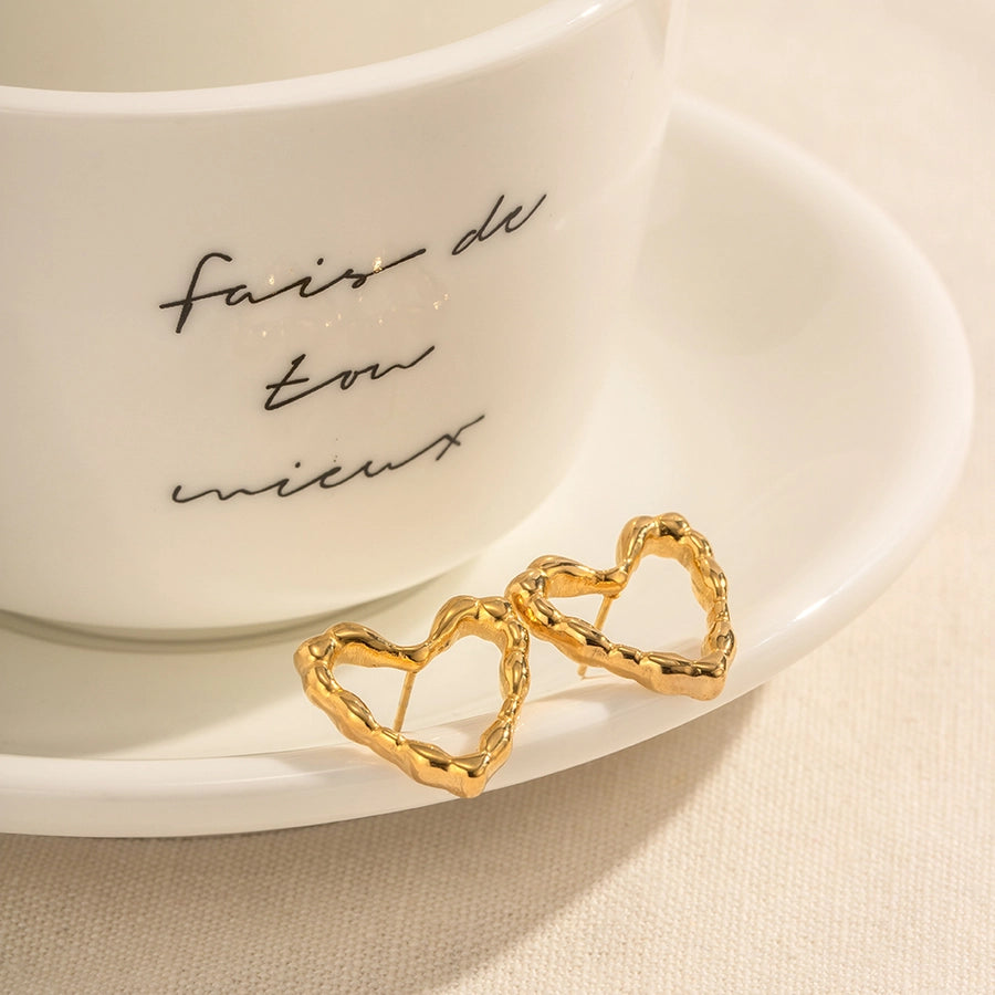 1 pair commute heart shape plating stainless steel 18k gold plated ear studs