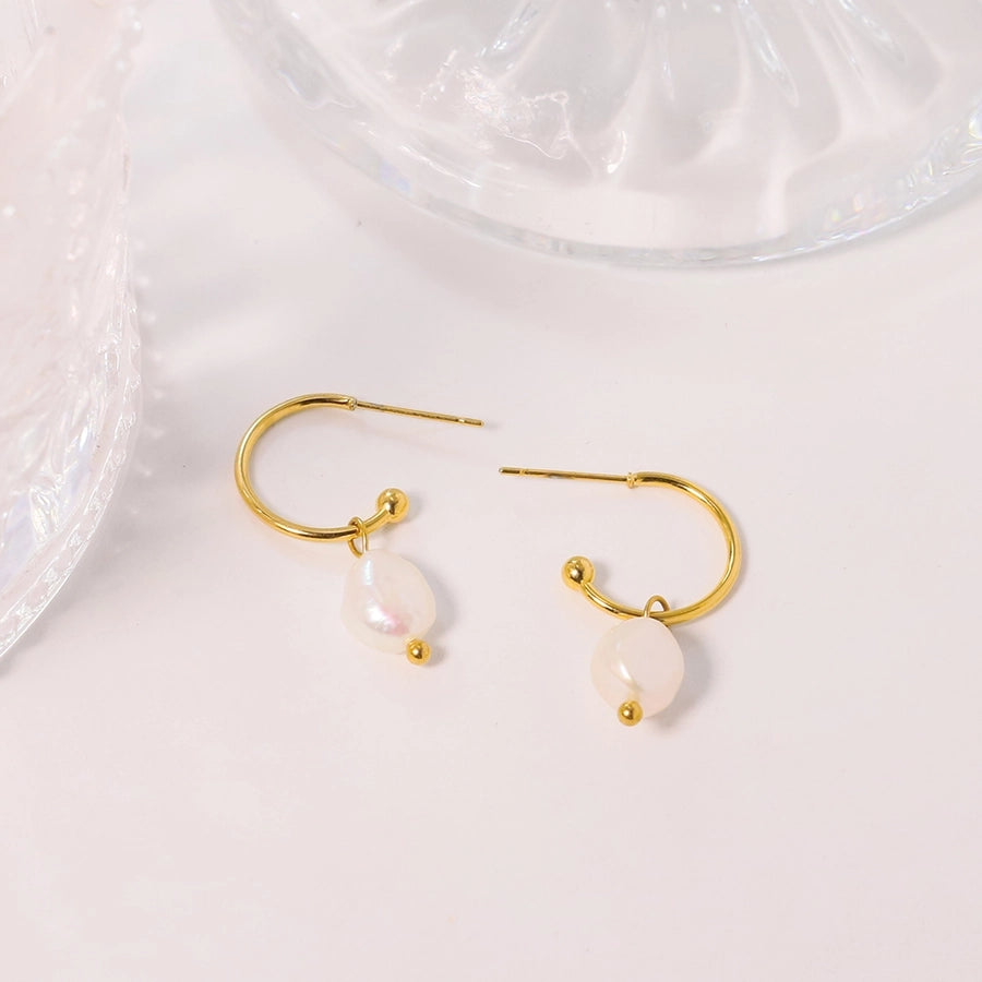 1 Pair Simple Style Classic Style Solid Color Patchwork Plating Titanium Steel 18K Gold Plated Drop Earrings