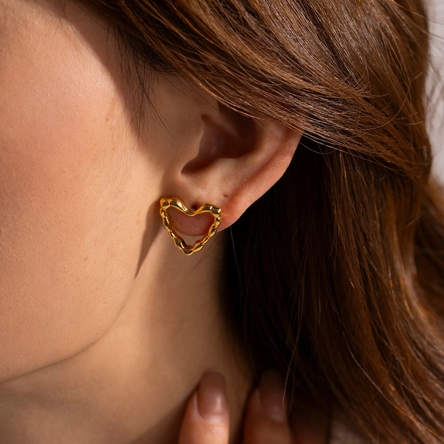 1 pair commute heart shape plating stainless steel 18k gold plated ear studs