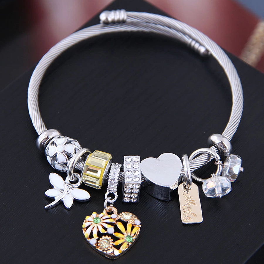 ethnic style heart shape flower stainless steel alloy plating inlay rhinestones bangle