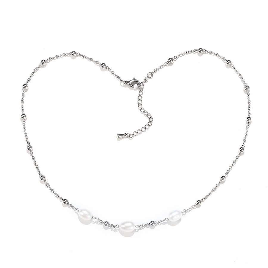 elegant water droplets stainless steel freshwater pearl beaded necklace
