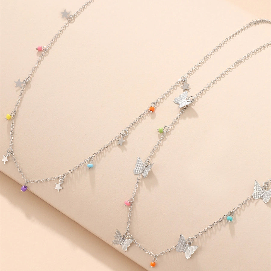 sweet star butterfly beaded alloy layered plating alloy choker 1 piece