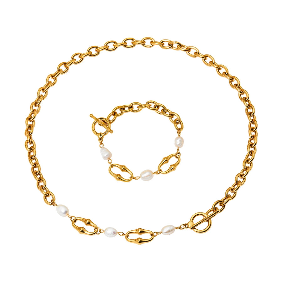 304 Stainless Steel Freshwater Pearl 16K Gold Plated White Gold Plated Gold Plated IG Style Simple Style Classic Style Polishing Plating Solid Color Bracelets Necklace