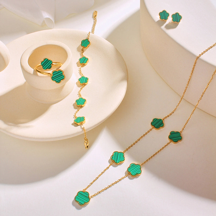 304 Stainless Steel 18K Gold Plated Casual Simple Style Inlay Flower Shell Jewelry Set
