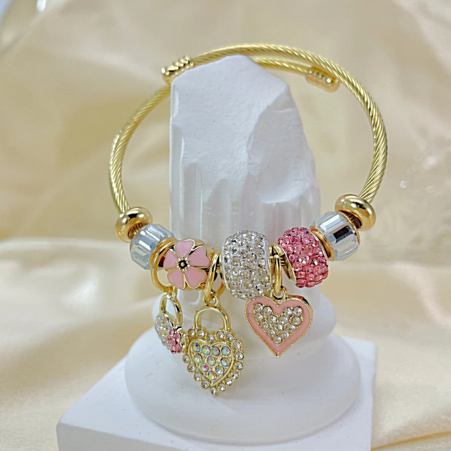 Novelty Heart Shape 304 Stainless Steel Alloy Zircon Bangle In Bulk