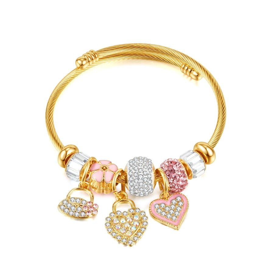 Novelty Heart Shape 304 Stainless Steel Alloy Zircon Bangle In Bulk