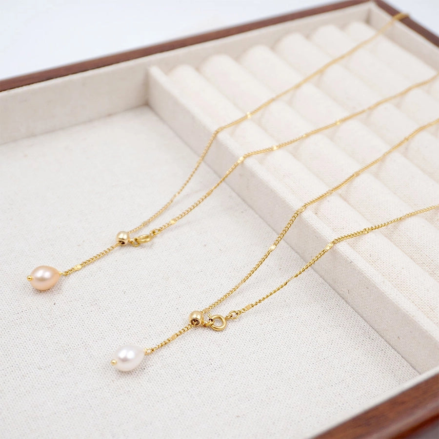 304 Stainless Steel Freshwater Pearl Titanium Steel Gold Plated Modern Style Simple Style Classic Style Pearl Water Droplets Pendant Necklace