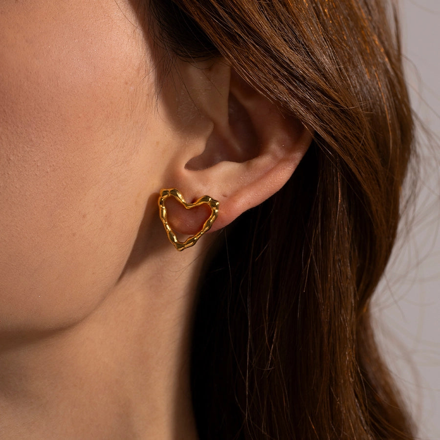 1 pair commute heart shape plating stainless steel 18k gold plated ear studs